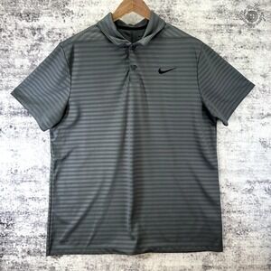 Nike Dri-Fit Polo Shirt - Silver‎ Grey Stripe Short Sleeve - Men's XL